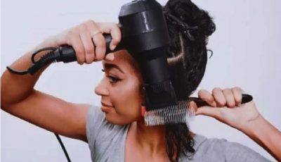 blow drying hair